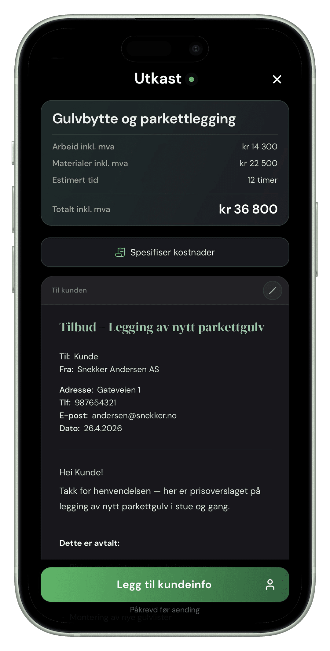 DORG-tilbud med prisestimat